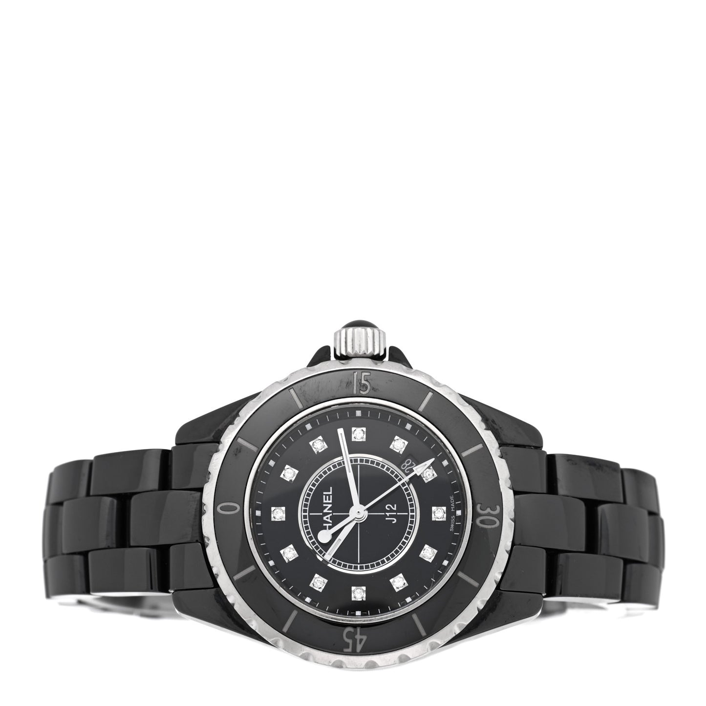 Stainless Steel Ceramic Diamond 33mm J12 Quartz Watch Black