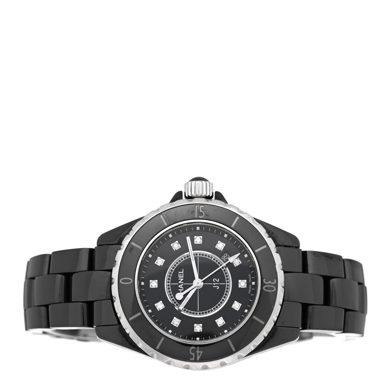 Chanel Stainless Steel Ceramic Diamond 33mm J12 Quartz Watch Black 2 of 5