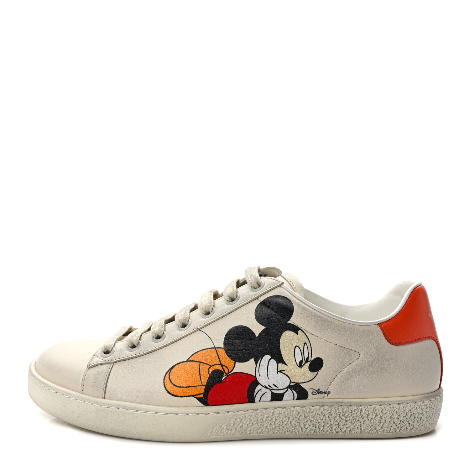 Gucci X DISNEY Miro Soft Calfskin Mickey Mouse Print Womens Ace Sneakers 37.5 Ivory Deep Orange 1 of 11