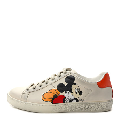Gucci X DISNEY Miro Soft Calfskin Mickey Mouse Print Womens Ace Sneakers 37.5 Ivory Deep Orange 1 of 11