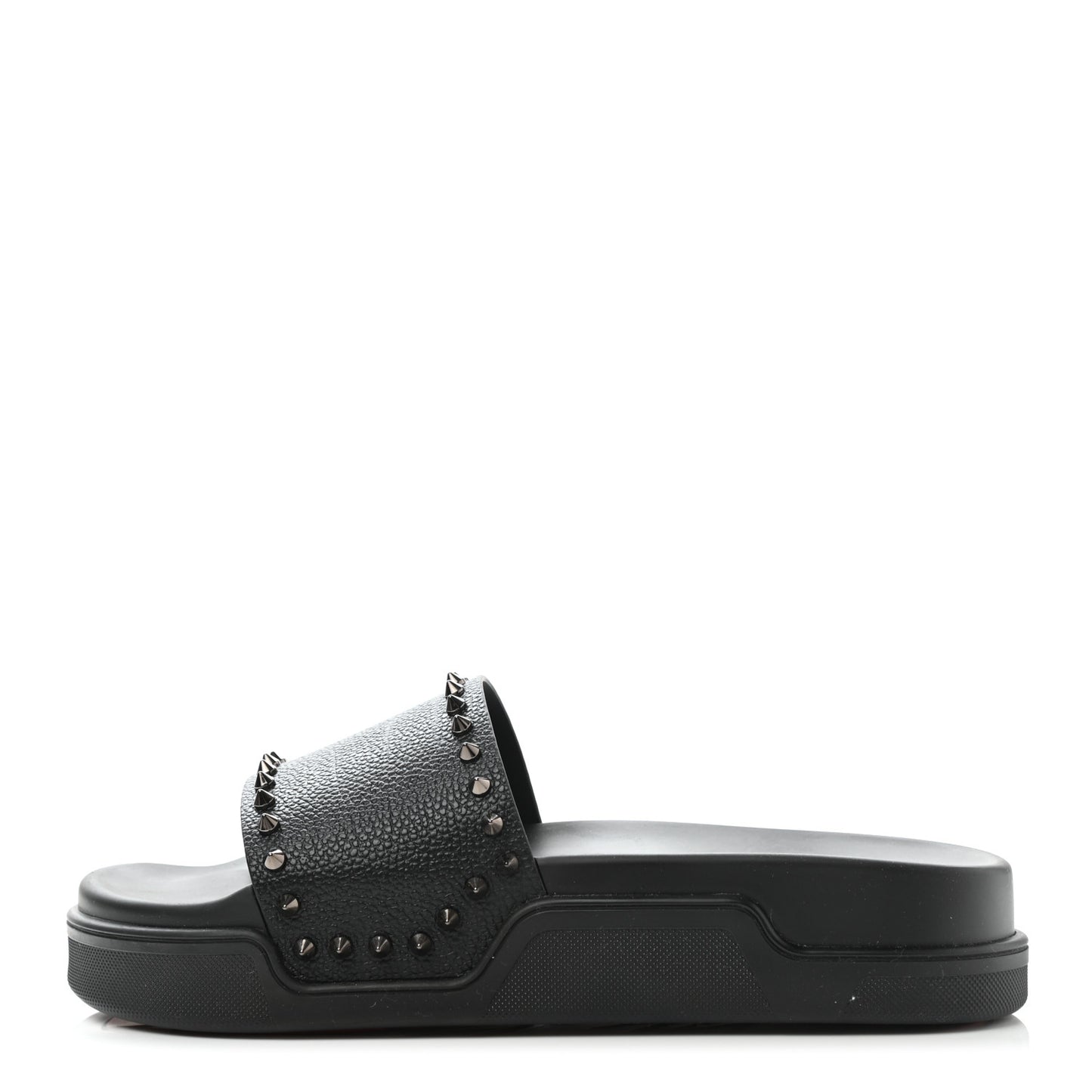 Calfskin Studded Pool Fun Platform Flat Slide Sandals 43 Black