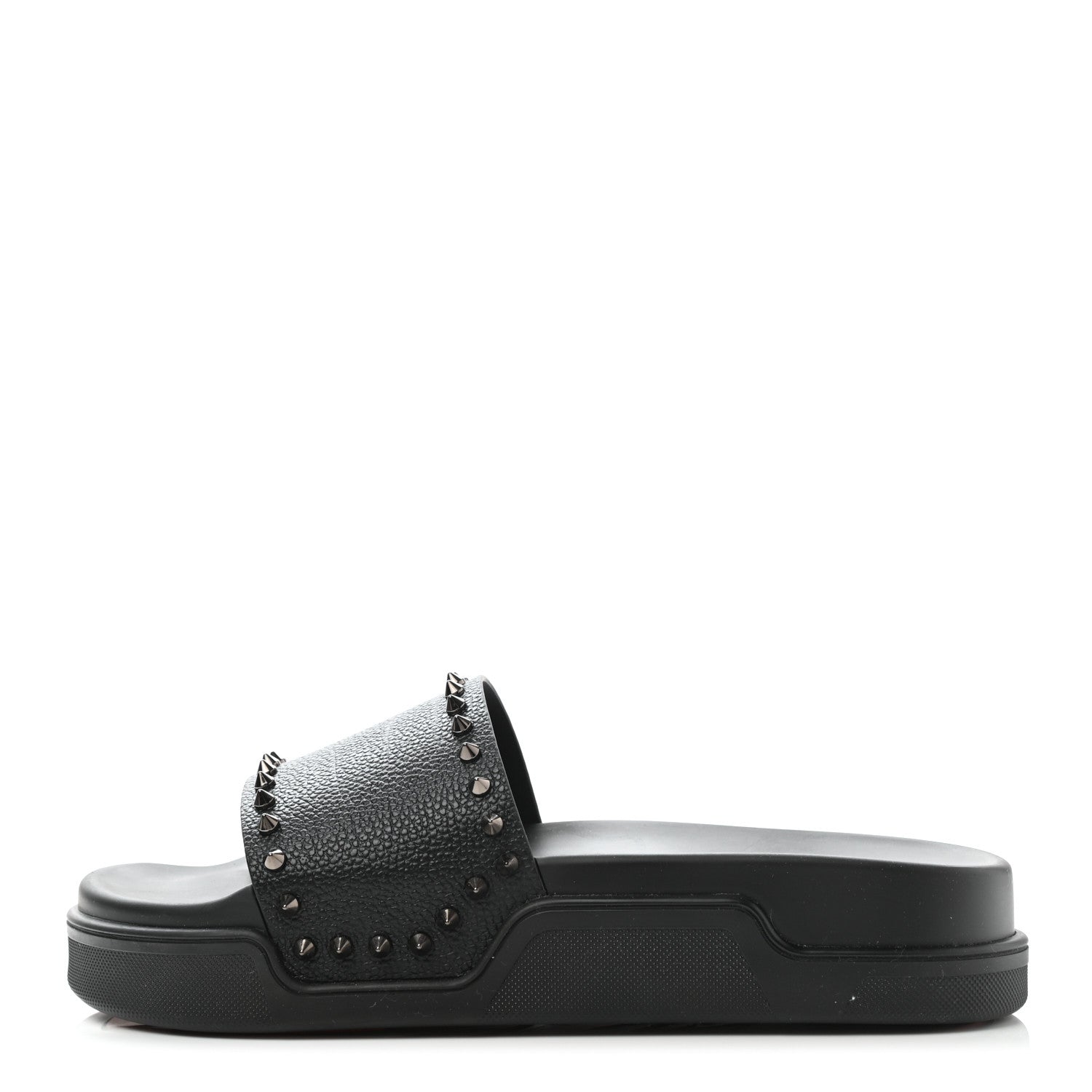 Christian Louboutin Calfskin Studded Pool Fun Platform Flat Slide Sandals 43 Black 1 of 10