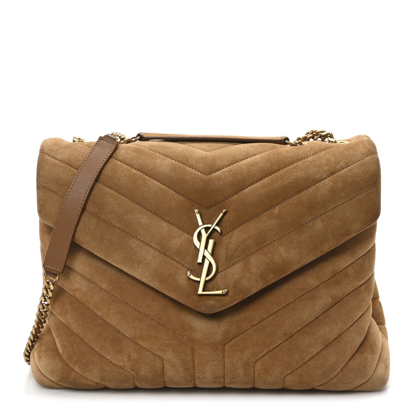 Suede Y Quilted Monogram Medium Loulou Chain Satchel Cinnamon