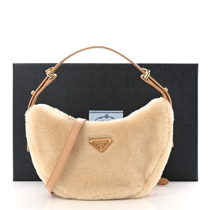 Prada Shearling Arque Shoulder Bag Ecru Noisette 12 of 12