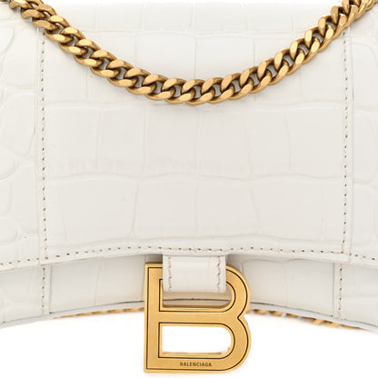 Balenciaga Shiny Calfskin Crocodile Embossed Hourglass Chain Bag White 7 of 9