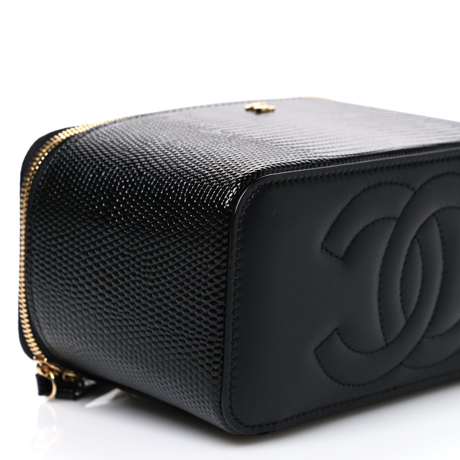 Chanel Calfskin Lizard Embossed Top Handle Vanity With Chain Black 9 of 11