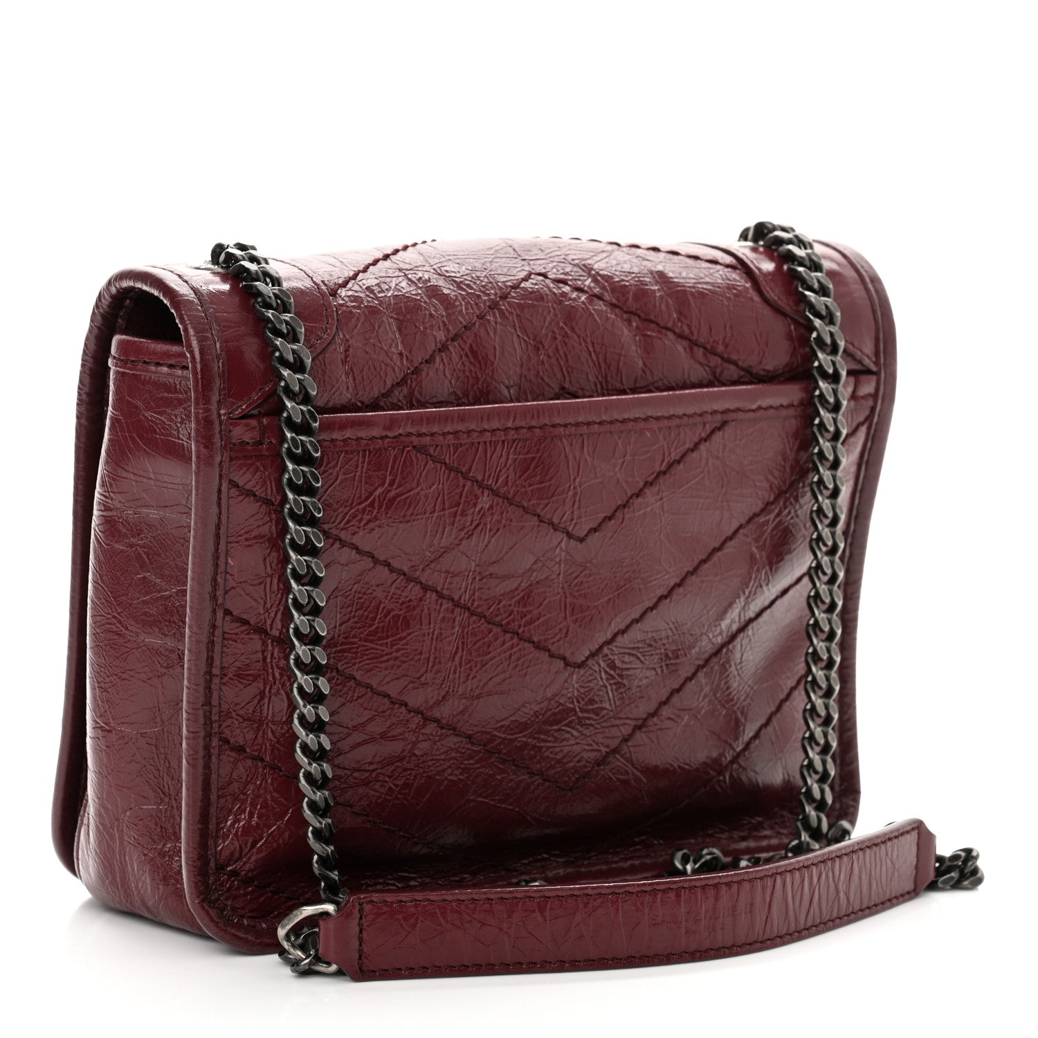 Saint Laurent Crinkled Calfskin Matelasse Monogram Niki Chain Wallet Dark Legion Red 3 of 10