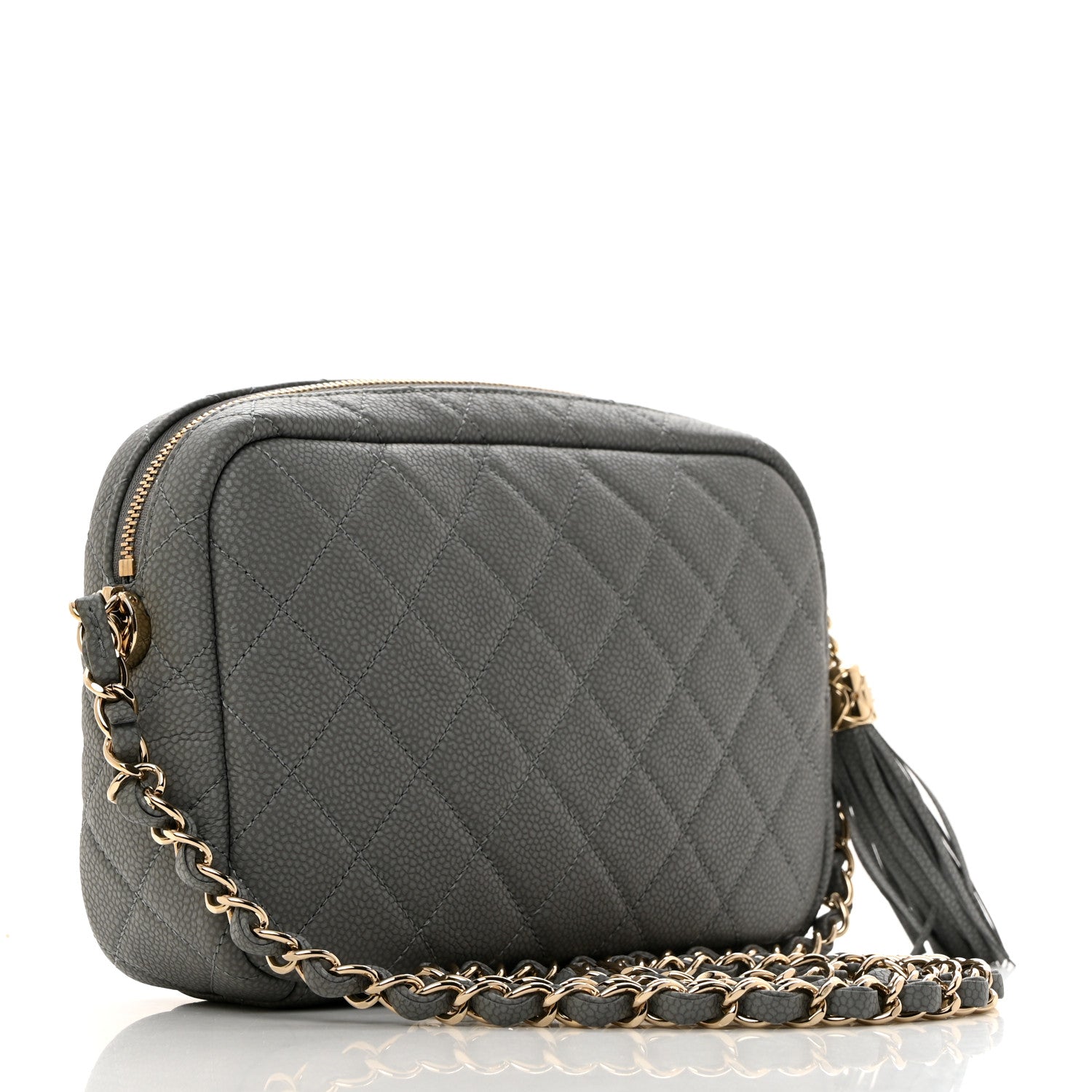 Chanel Iridescent Caviar Flat Quilted Small Coco Tassel Camera Case Grey 3 of 10