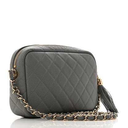 Chanel Iridescent Caviar Flat Quilted Small Coco Tassel Camera Case Grey 3 of 10