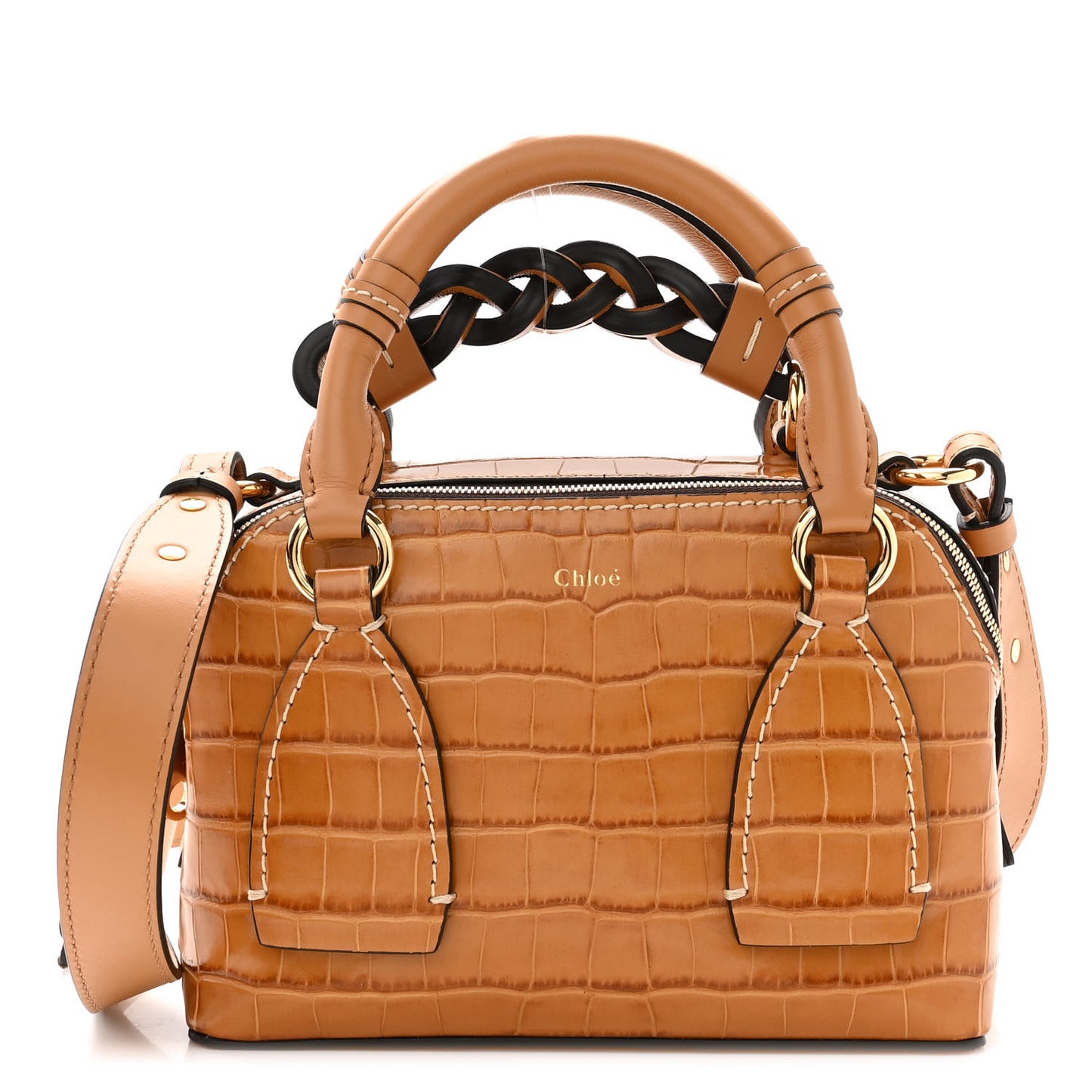 Calfskin Crocodile Embossed Small Daria Autumnal Brown