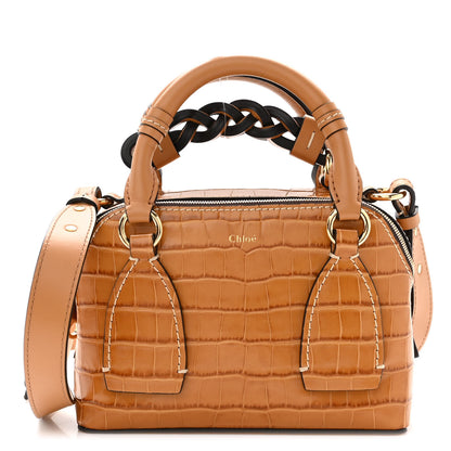 Chloe Calfskin Crocodile Embossed Small Daria Autumnal Brown 1 of 10