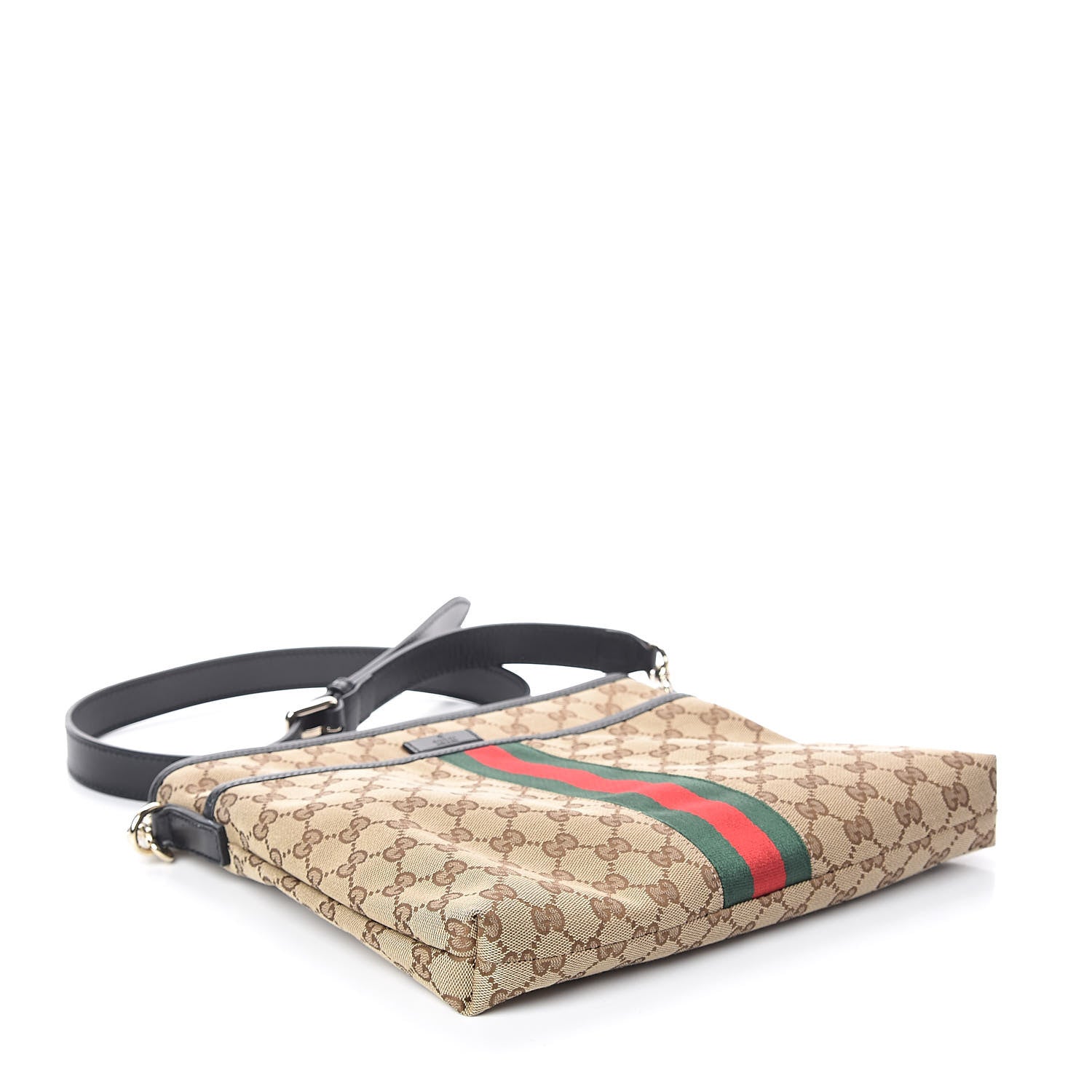 Gucci GG Monogram Web Flat Messenger Bag Black 4 of 9