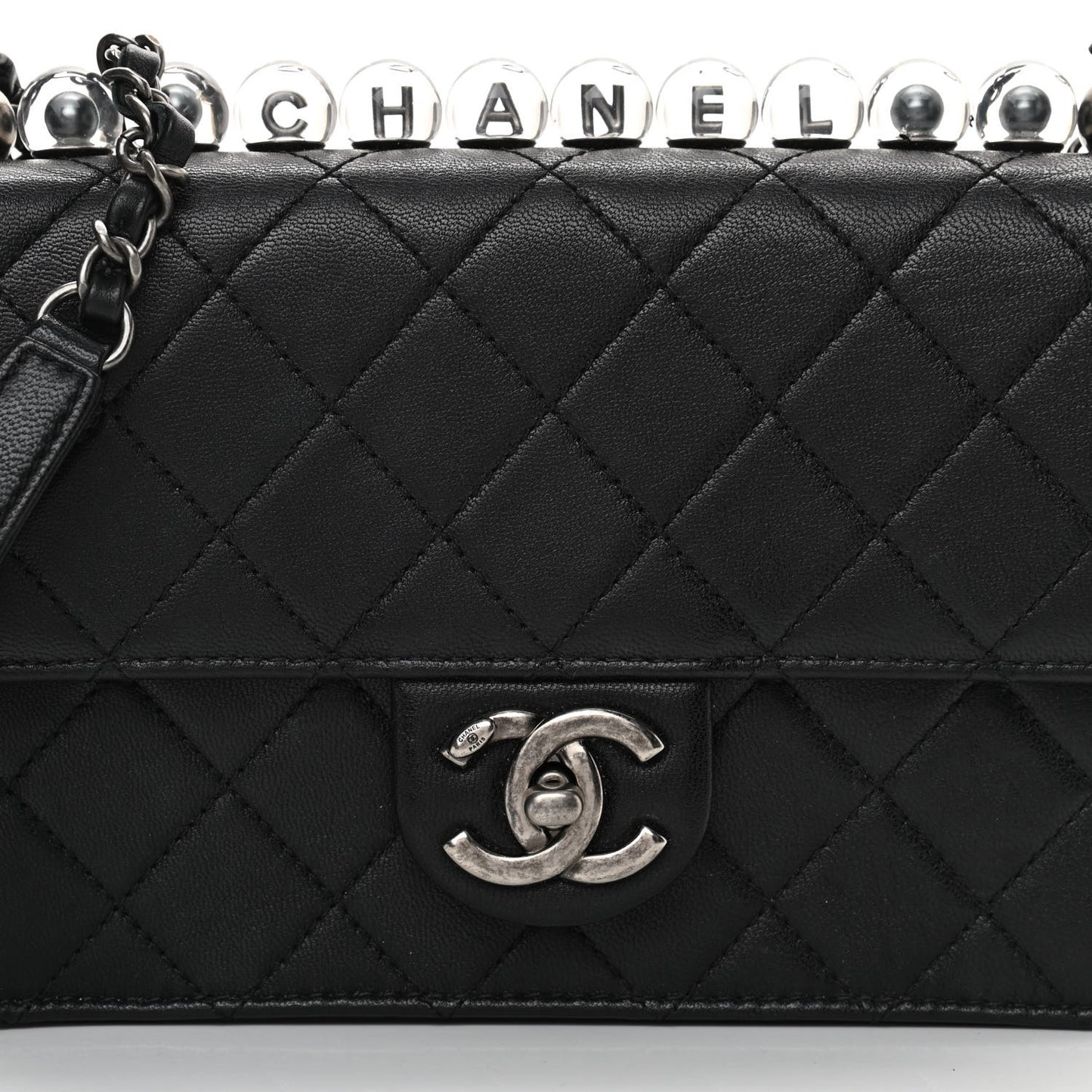 Goatskin Quilted Logo Small Chic Flap Black