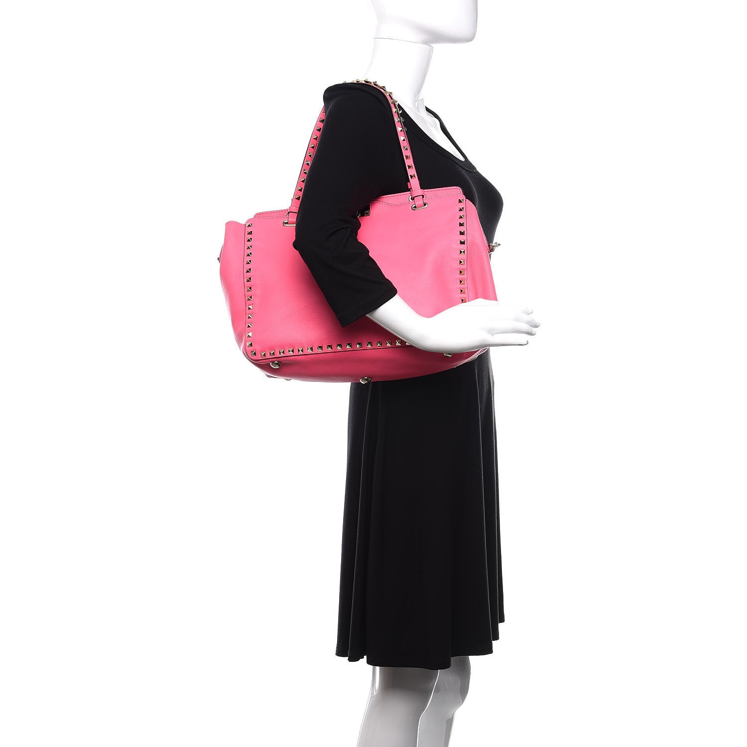 Valentino Garavani Vitello Medium Rockstud Tote Fuxia Fluo 3 of 10