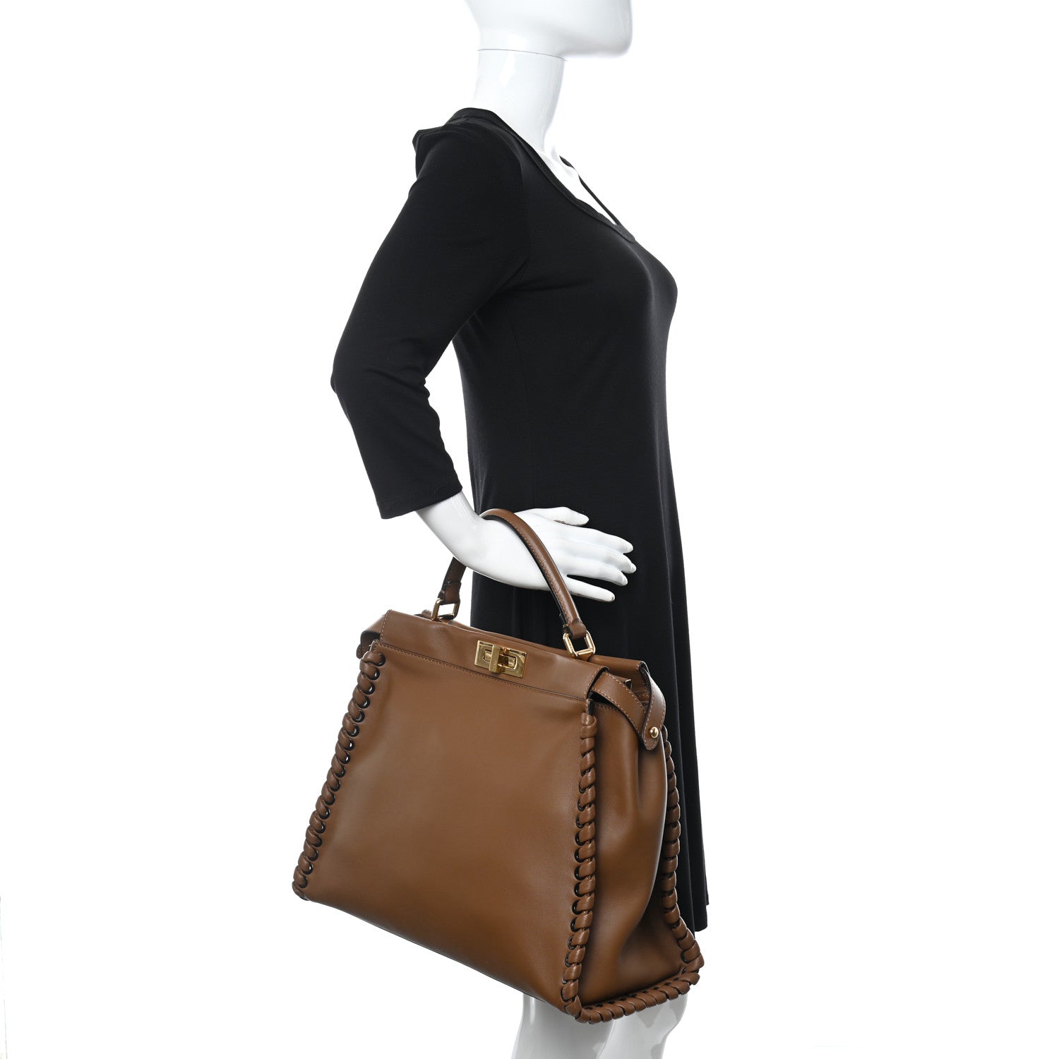 Fendi Calfskin Lace Up Large Peekaboo Iconic Satchel Cognac 2 of 16