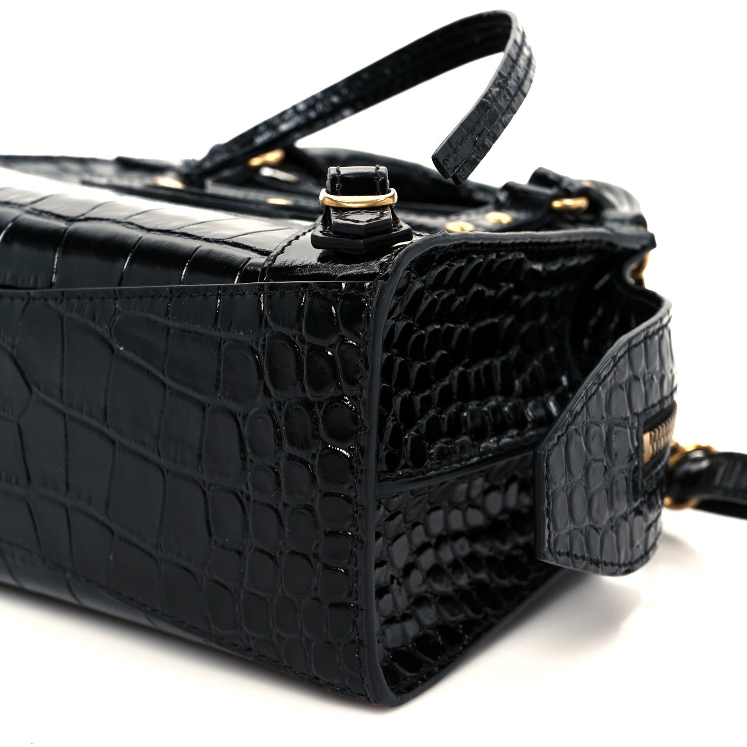 Balenciaga Shiny Supple Calfskin Crocodile Embossed Neo Classic Gold Hardware Mini City Black 11 of 11