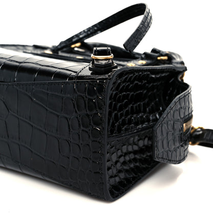 Balenciaga Shiny Supple Calfskin Crocodile Embossed Neo Classic Gold Hardware Mini City Black 11 of 11
