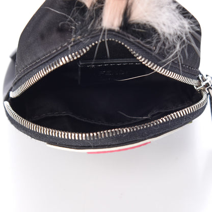 Fendi Nylon Shiny Nappa Nutria Fox Fur Monster Eyes Mini Backpack Charm Black Multicolor 3 of 6