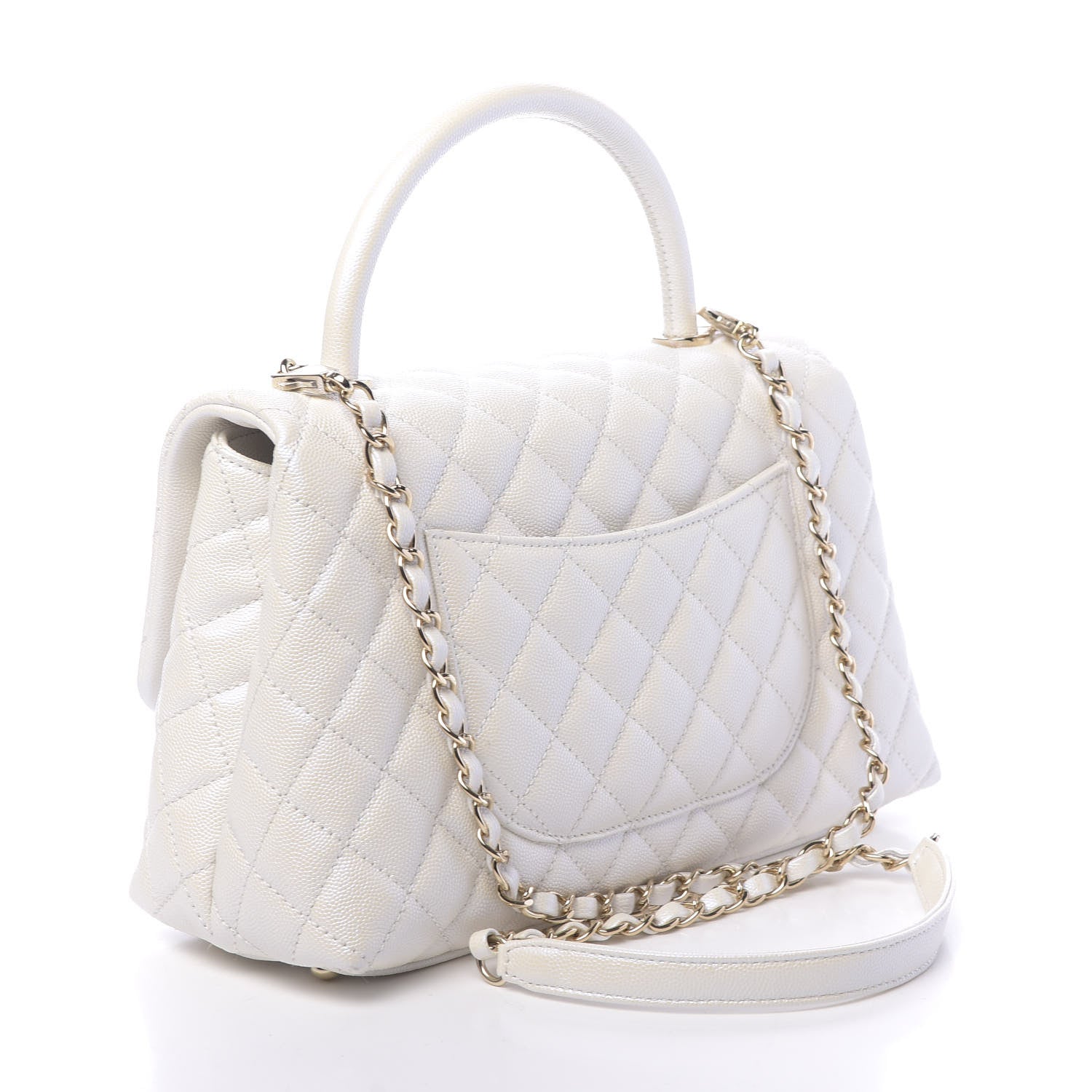 Chanel Iridescent Caviar Quilted Small Coco Handle Flap White 2 of 10