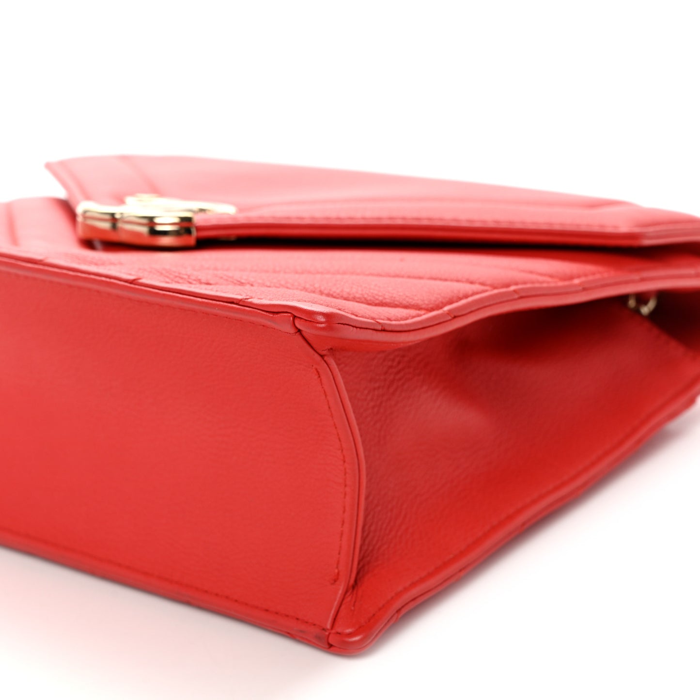 Calfskin Quilted Chevron Small Single Flap Red