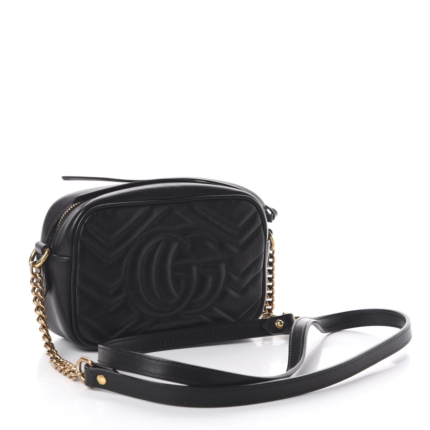 Gucci Calfskin Matelasse Mini GG Marmont Chain Shoulder Bag Black 2 of 7