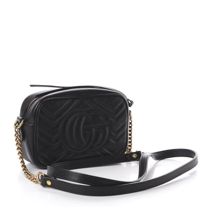 Gucci Calfskin Matelasse Mini GG Marmont Chain Shoulder Bag Black 2 of 7
