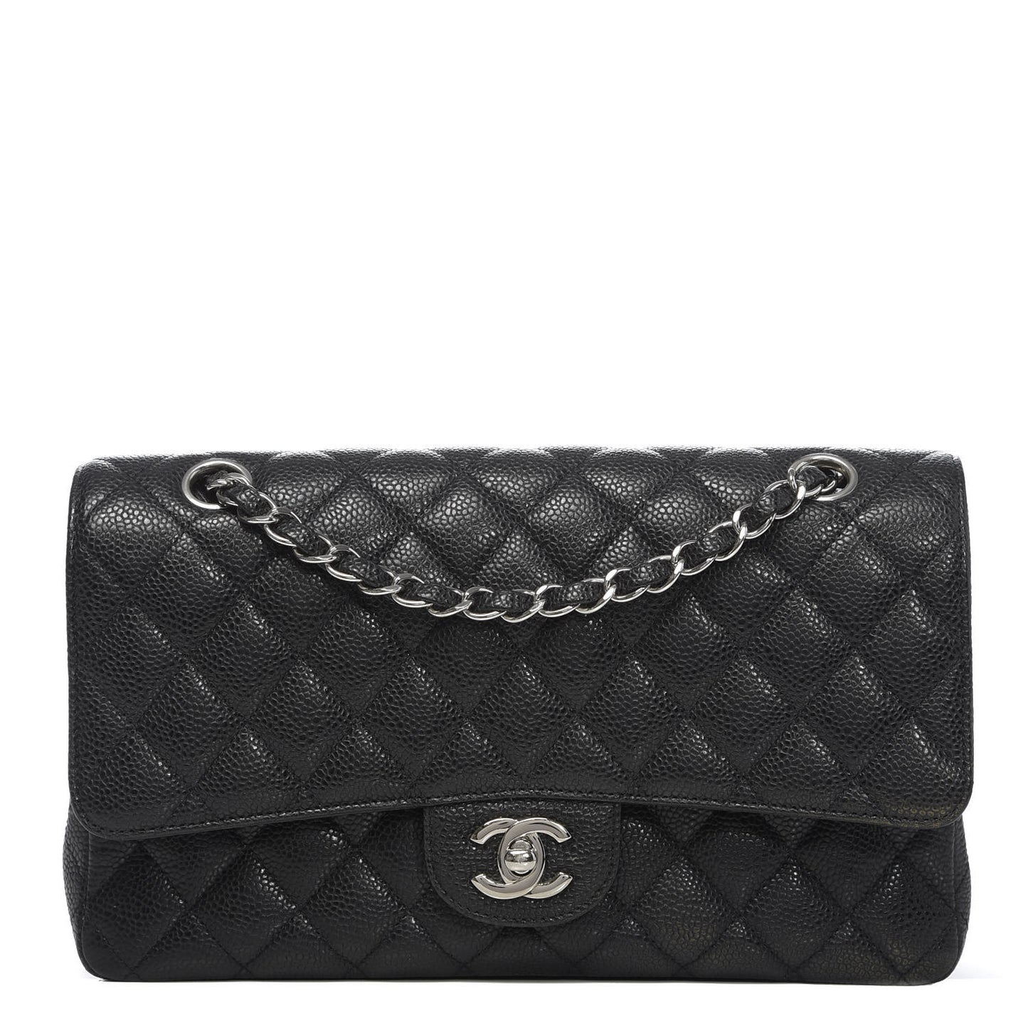 Caviar Quilted Medium Double Flap Black
