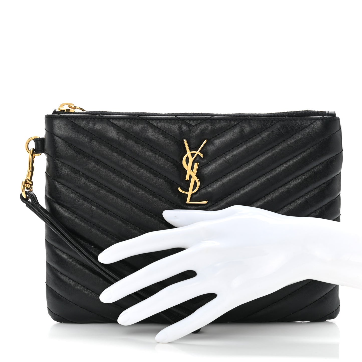Calfskin Matelasse Chevron Monogram A5 Wristlet Black