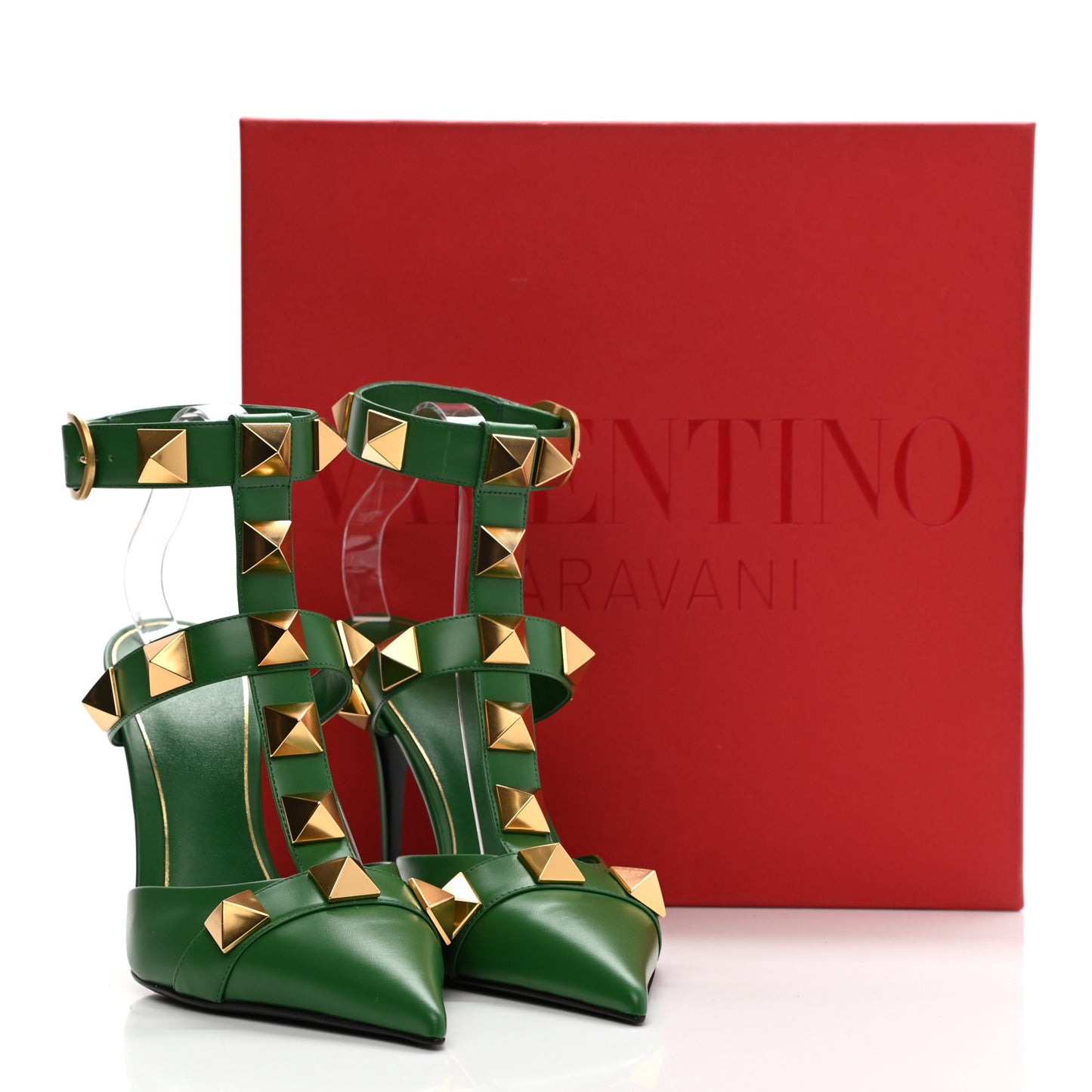Calfskin Roman Stud Ankle Strap 100mm Pumps 40 Brilliant Green