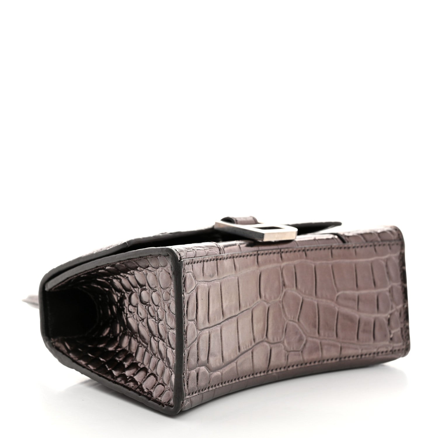 Balenciaga Metallic Shiny Calfskin Crocodile Embossed Hourglass Top Handle Bag XS Dark Bronze 4 of 11