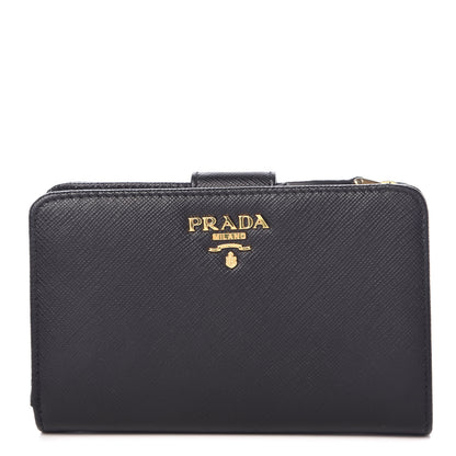 Prada Saffiano Compact Wallet Black 1 of 9