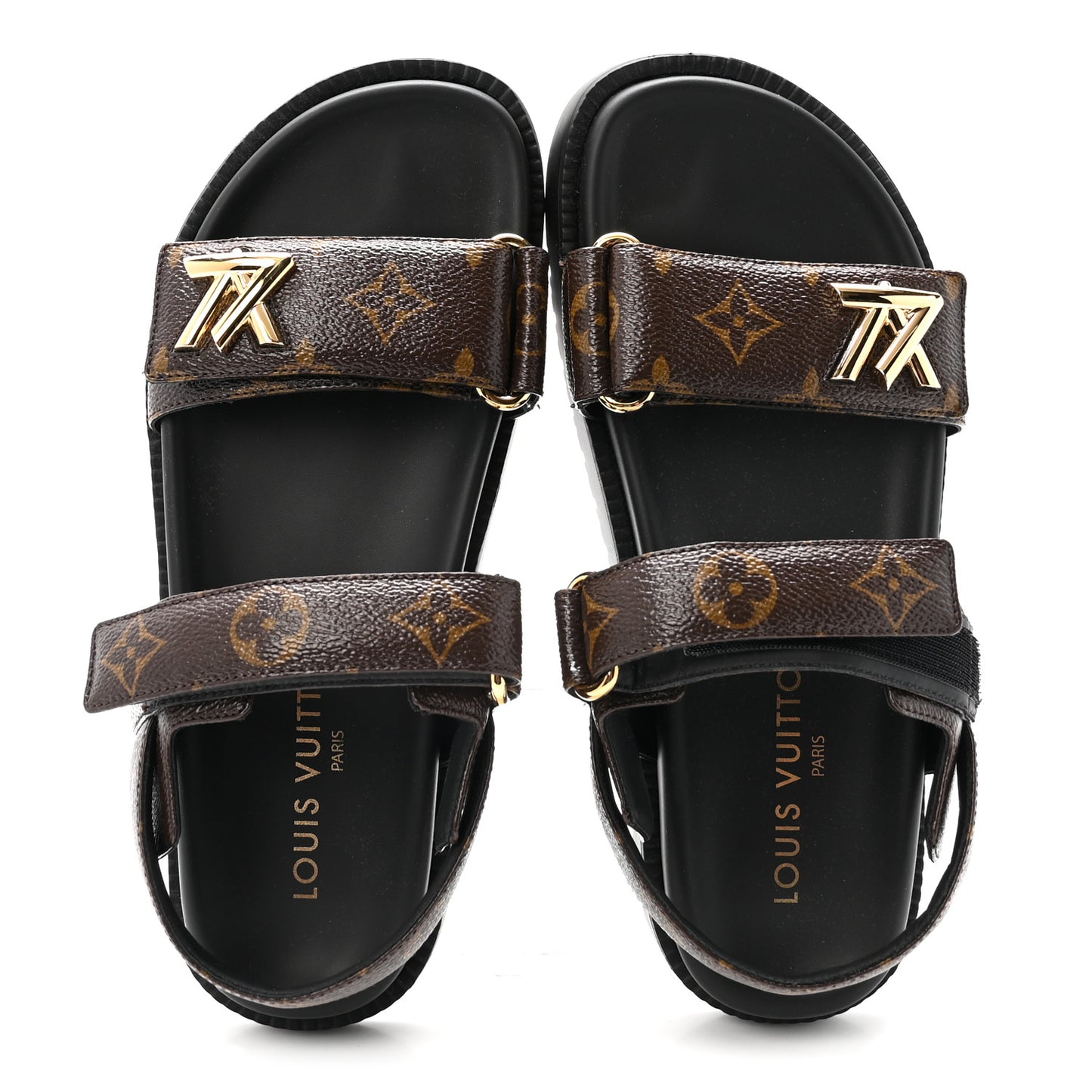 Monogram LV Sunset Comfort Flat Sandals 37 Cacao Brown