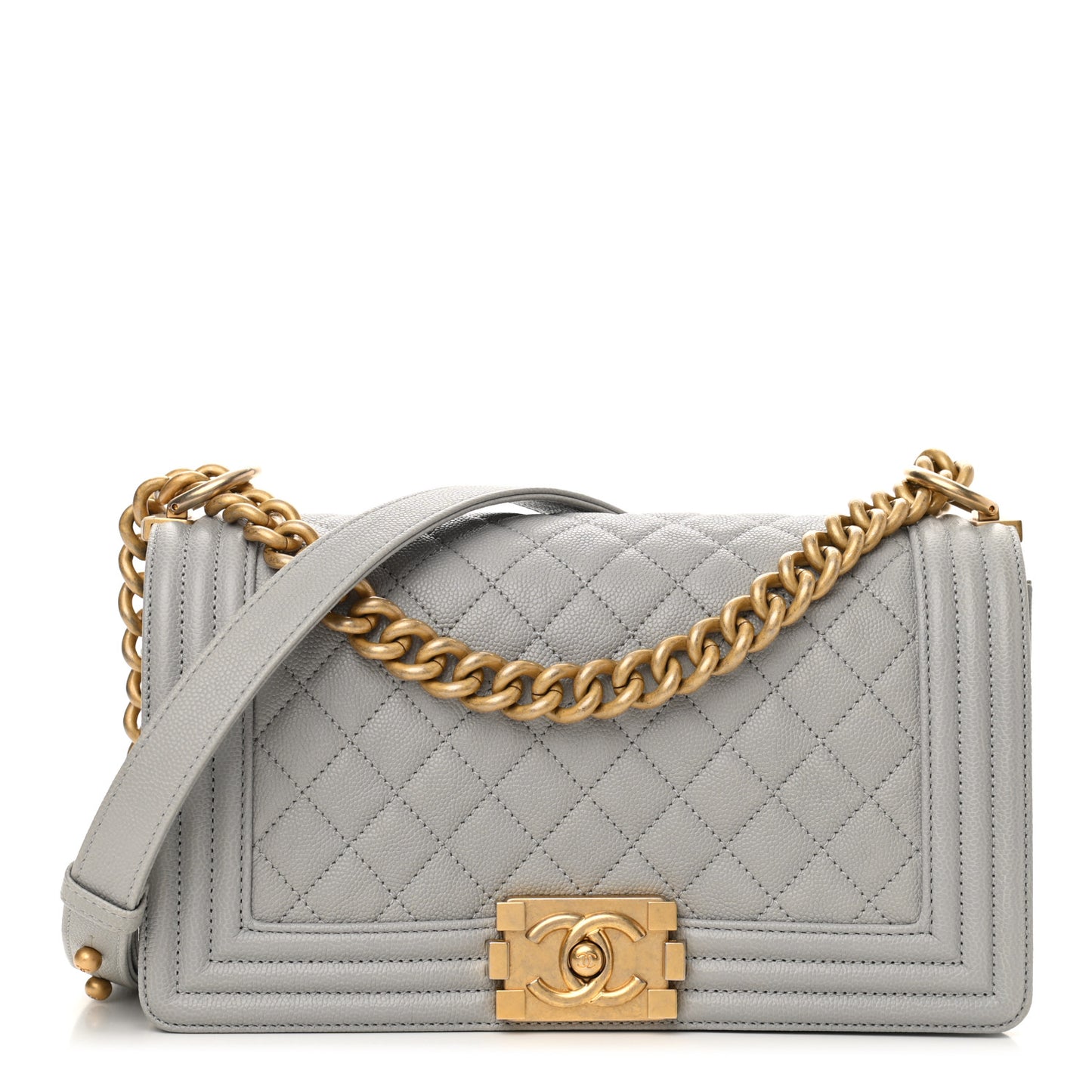 Caviar Quilted Medium Boy Flap Light Grey