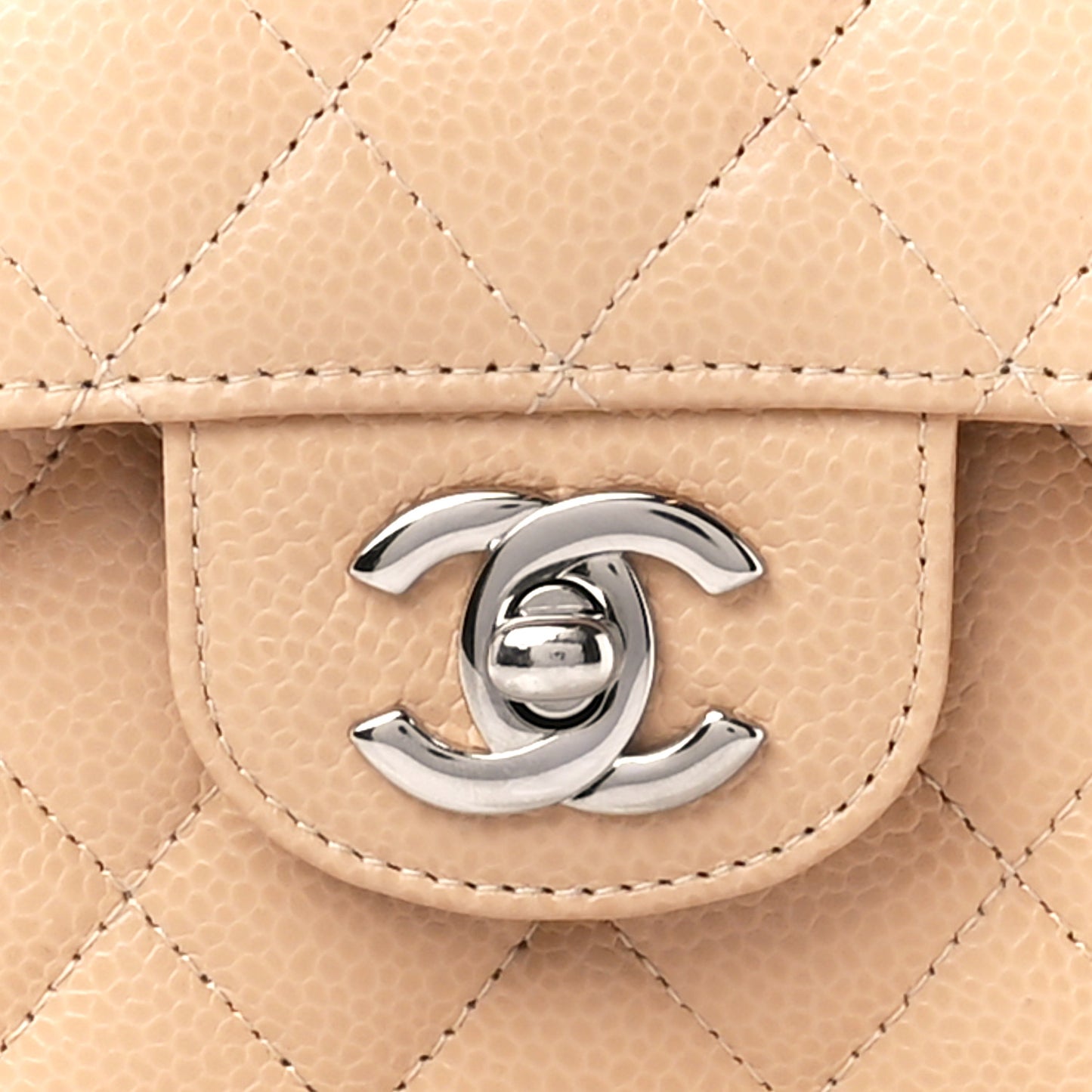 Caviar Quilted Small Double Flap Beige