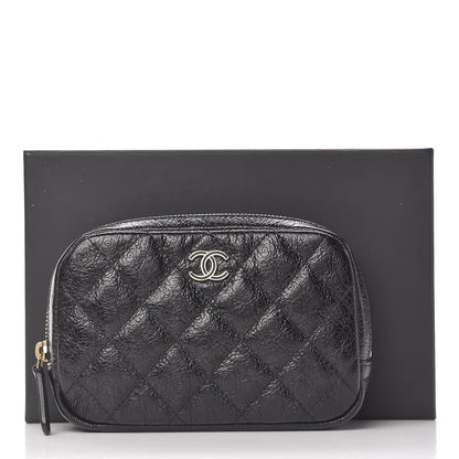 Chanel Camellia Calfskin Embossed Quilted Enamel CC Cosmetic Case Black 8 of 8