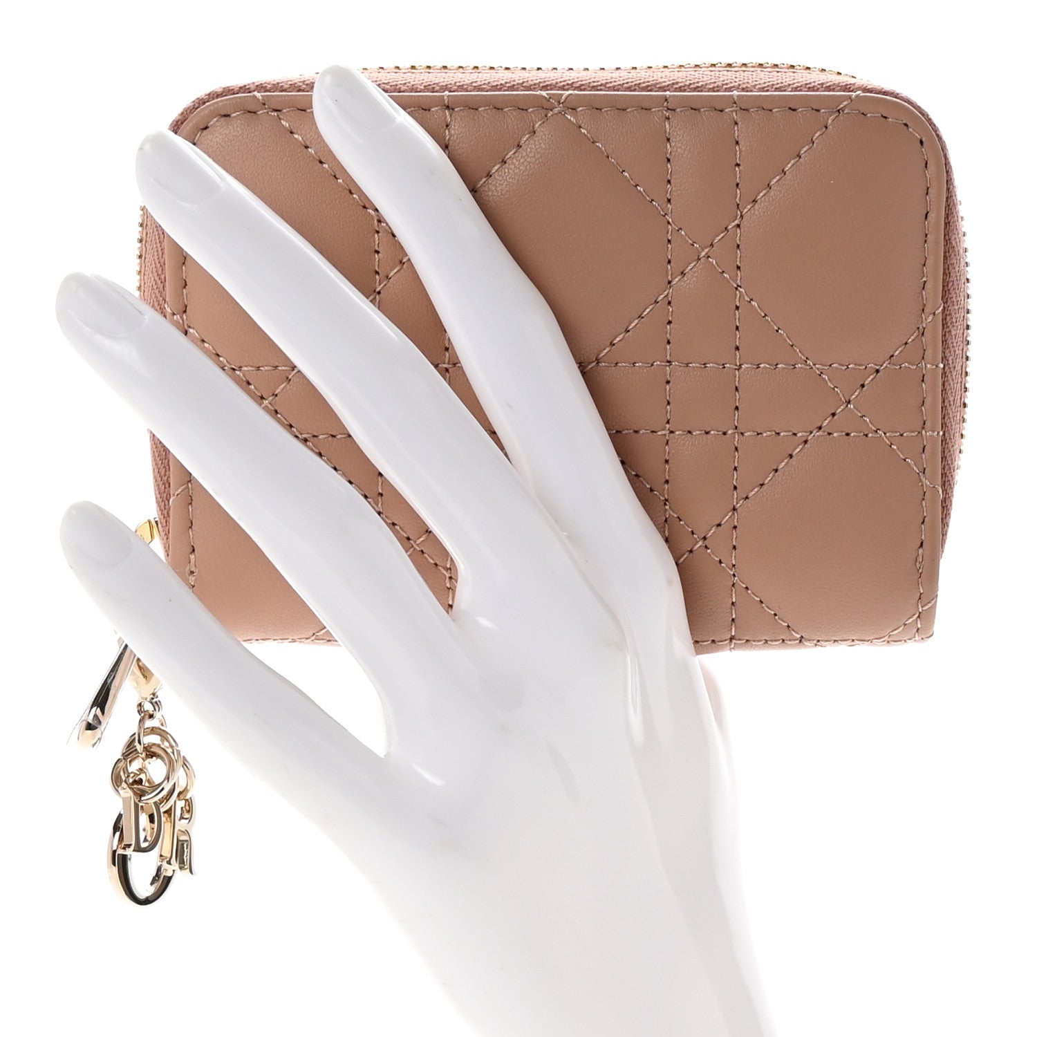 Christian Dior Lambskin Cannage Small Lady Dior Voyageur Coin Purse Rose Des Vents 2 of 7