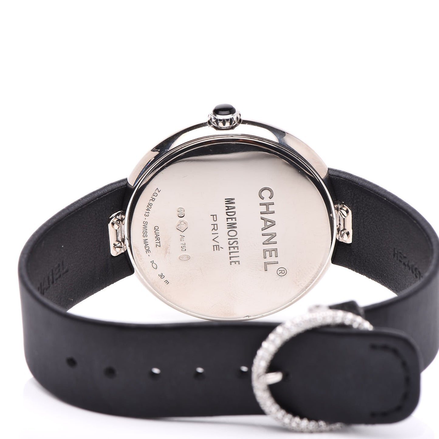 18K White Gold Satin Diamond Bezel Onyx Mother of Pearl 37.5mm Mademoiselle Prive Quartz Watch Black