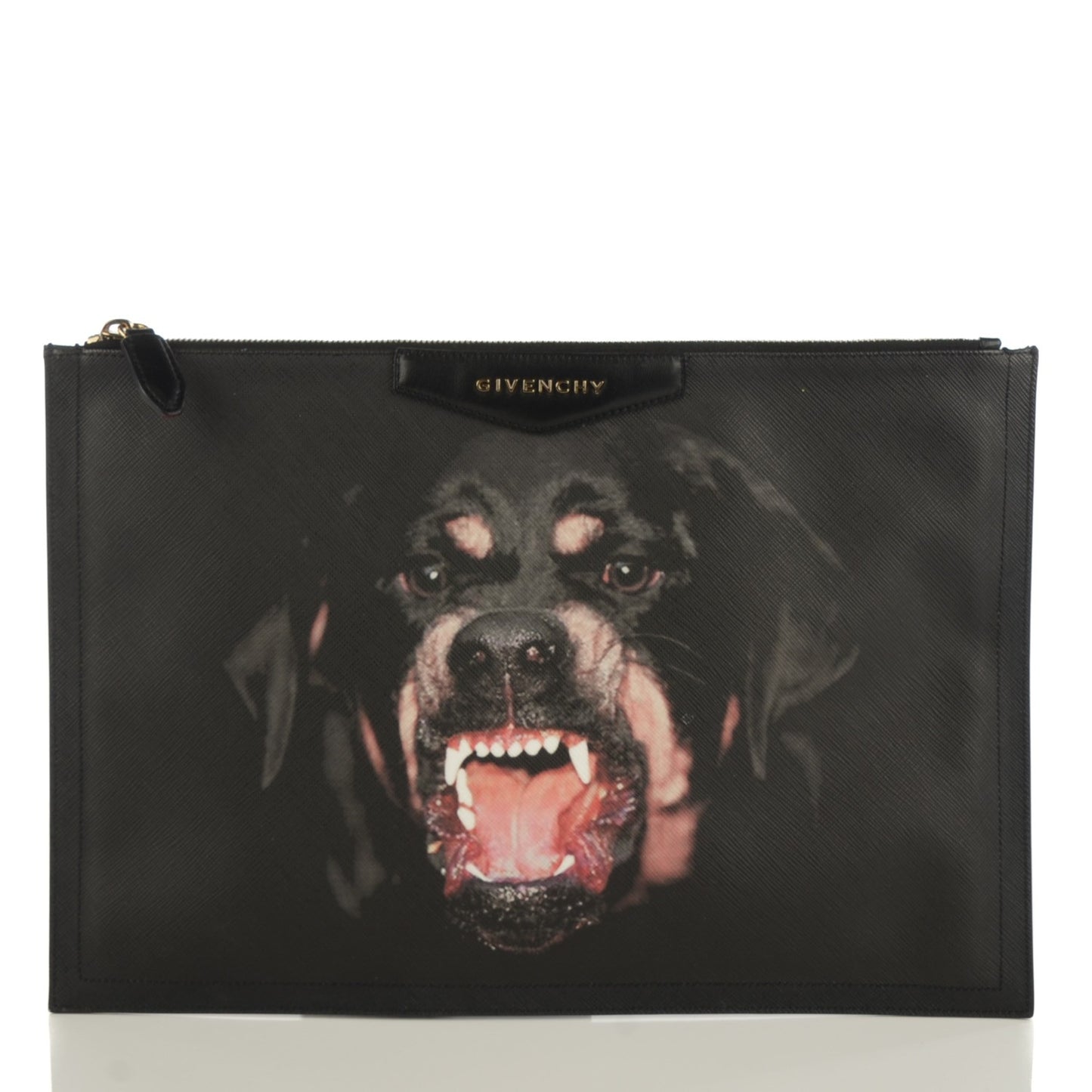 Textured Coated Canvas Rottweiler Print Large Cosmetic Pouch Black