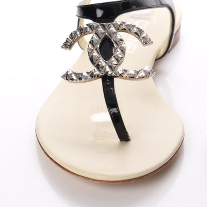 Chanel Patent CC Thong Sandals 38 Black 12 of 14
