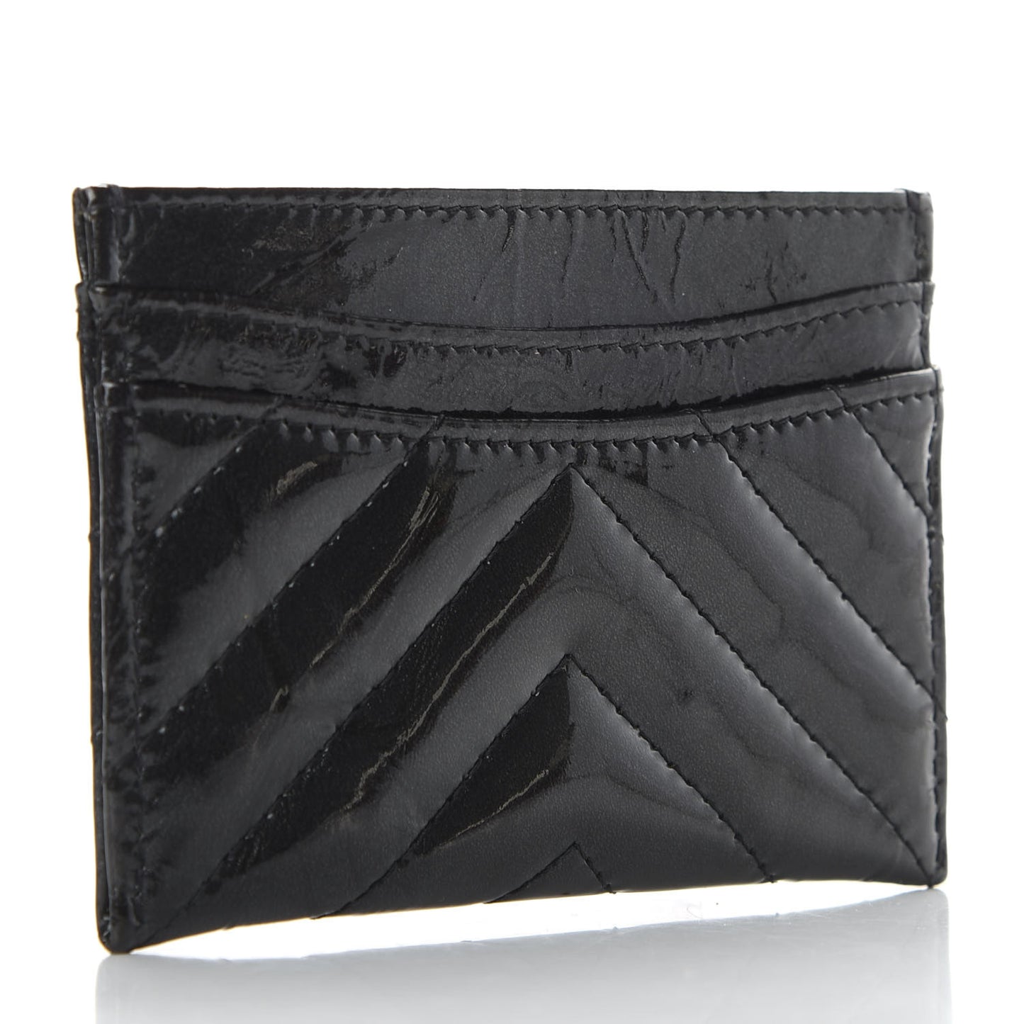 Patent Chevron Quilted Card Holder Black