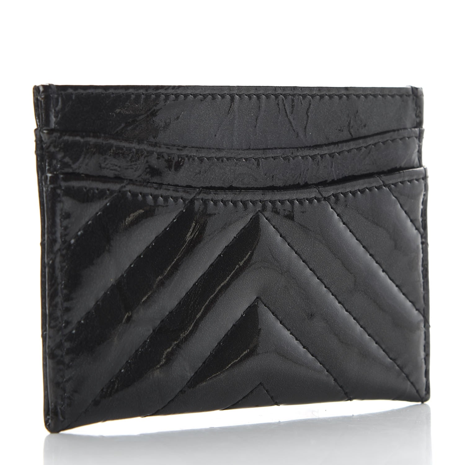 Chanel Patent Chevron Quilted Card Holder Black 3 of 7