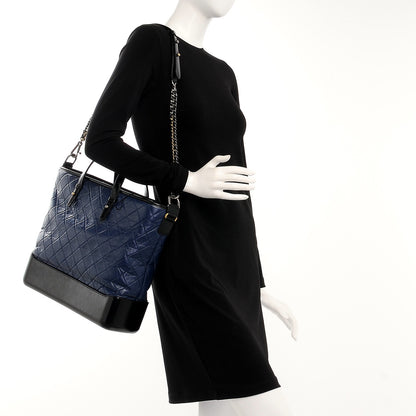 Chanel Aged Calfskin Quilted Large Gabrielle Shopping Tote Navy Black 2 of 8