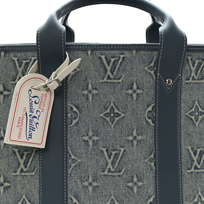 Louis Vuitton Monogram Washed Denim Weekend Tote NM Blue 7 of 9