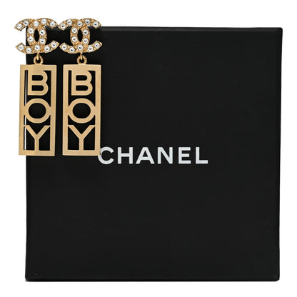 Chanel Metal Crystal CC Boy Drop Earrings Gold 5 of 5