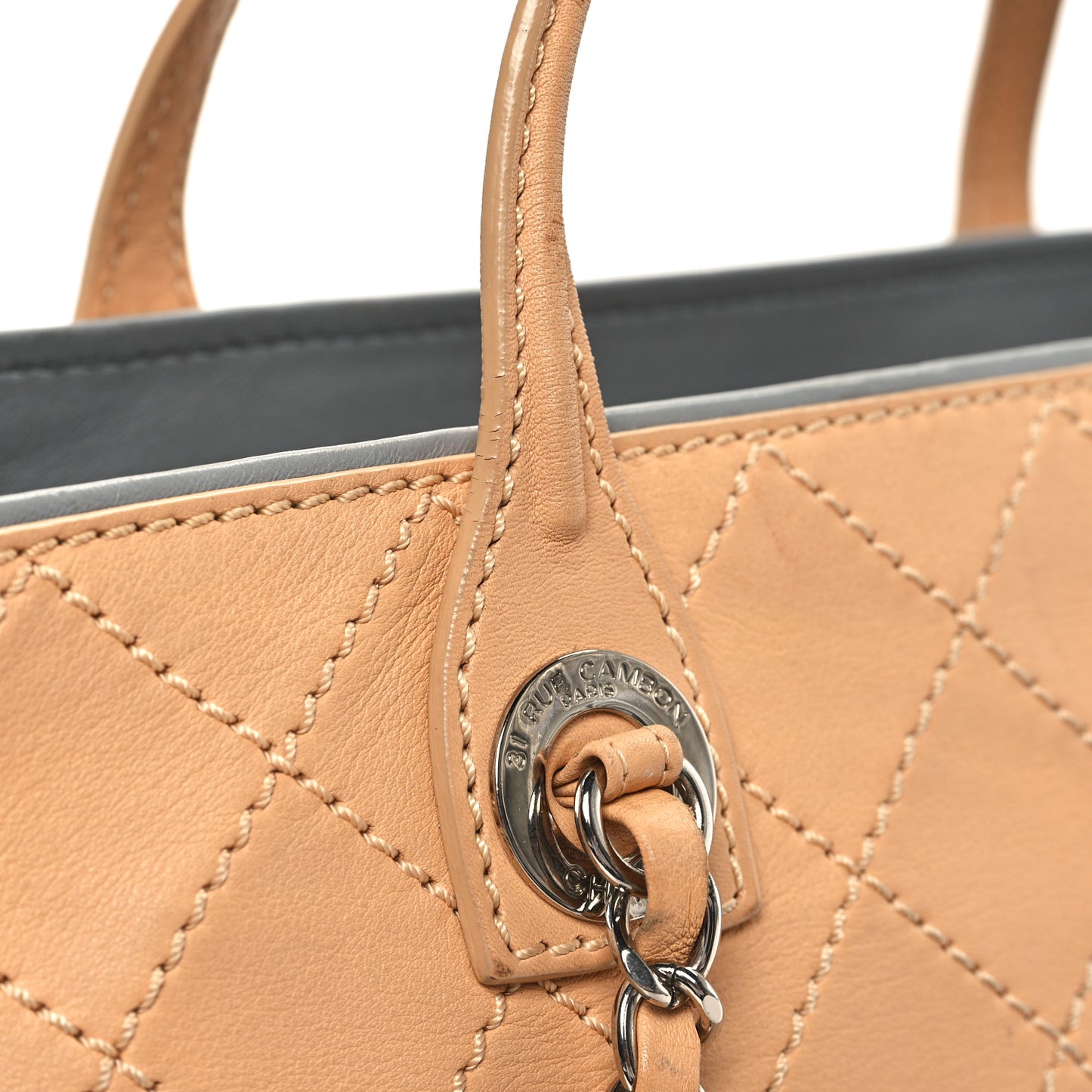 Calfskin Stitched Large Shopping Tote Beige