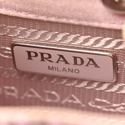Prada Satin Crystal Metal Triangle Logo Mini Drawcord Pouch Shoulder Bag Alabastro 6 of 10