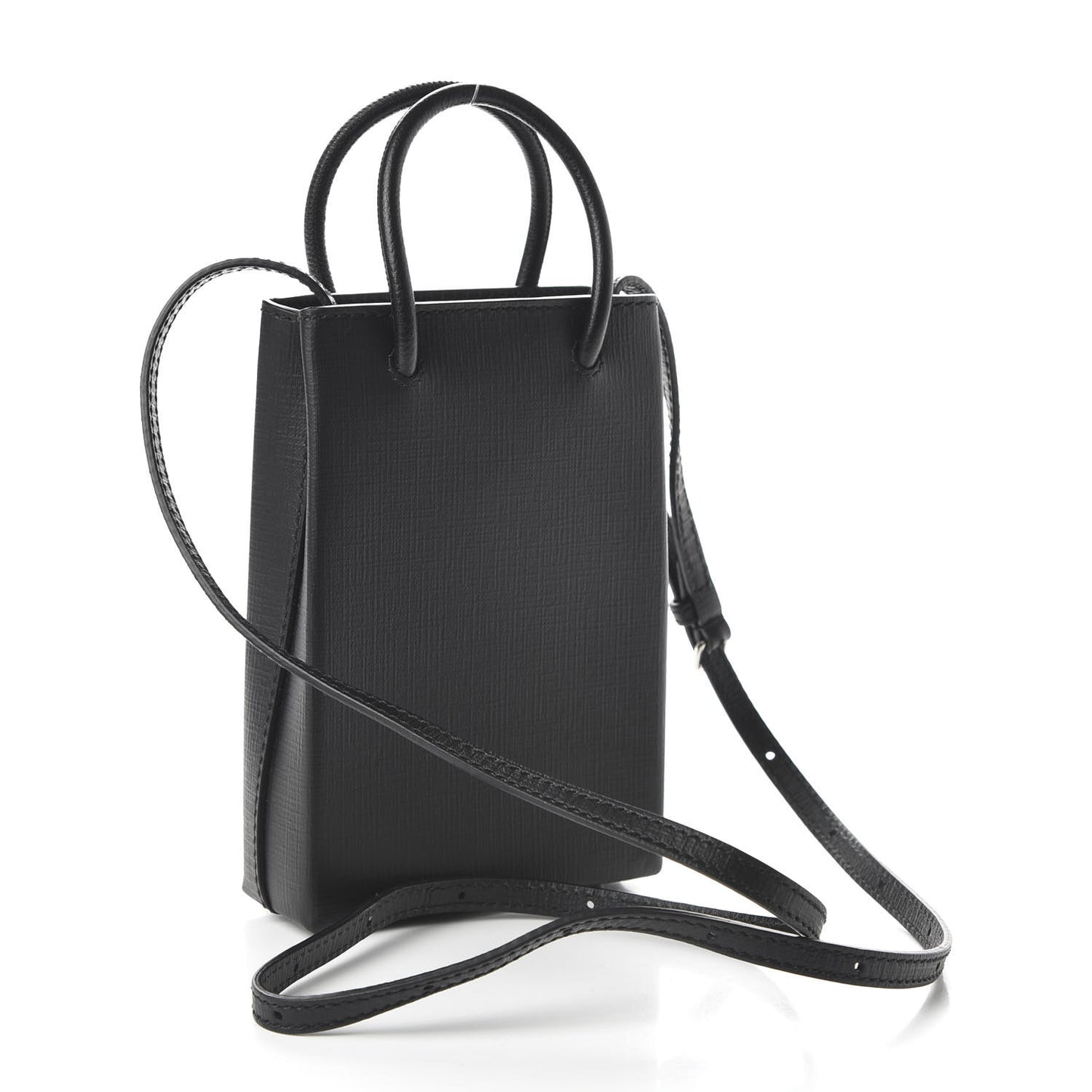 Squared Calfskin Logo Shopping Phone Holder Bag Black