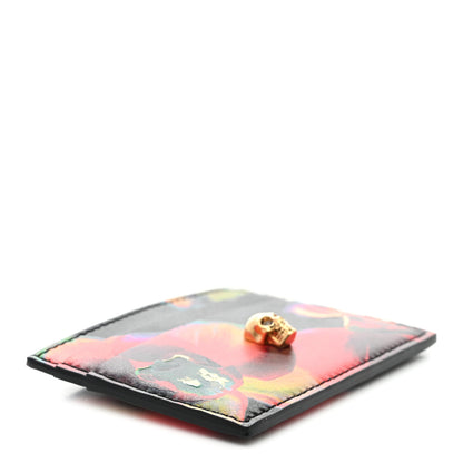 Alexander McQueen Calfskin Flower Printed Skull Card Holder Black Multicolor 4 of 8