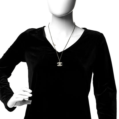 Chanel Crystal Pearl CC Pendant Necklace Silver 2 of 5