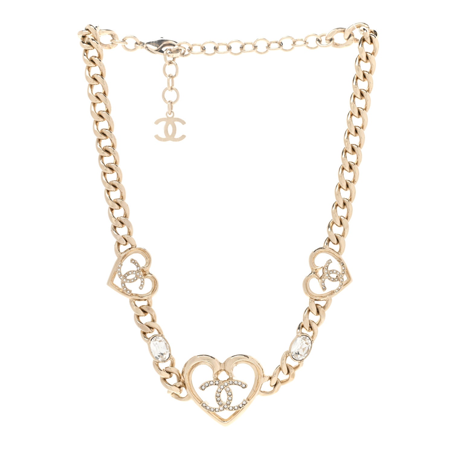 Chanel Resin Crystal Heart CC Chain Necklace Gold 3 of 6